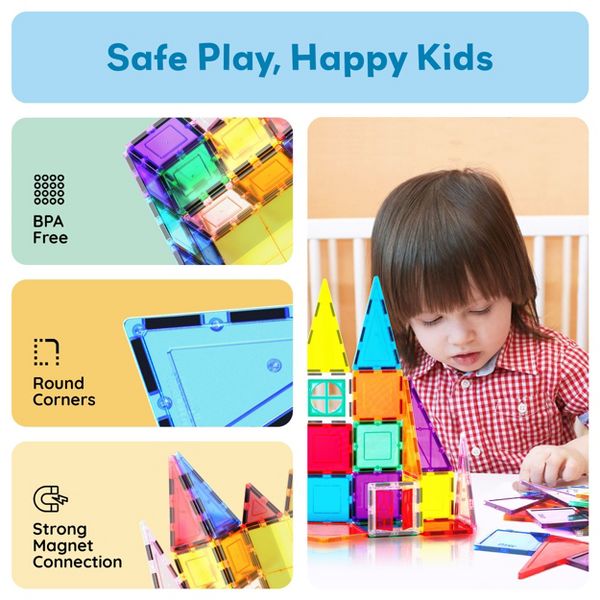 PICASSO-TILES 101PCS Magnetic Tiles for Kids - STEM Building Blocks, Construction Toy, Educational Creative Play Set Toddlers Preschool Boys & Girls