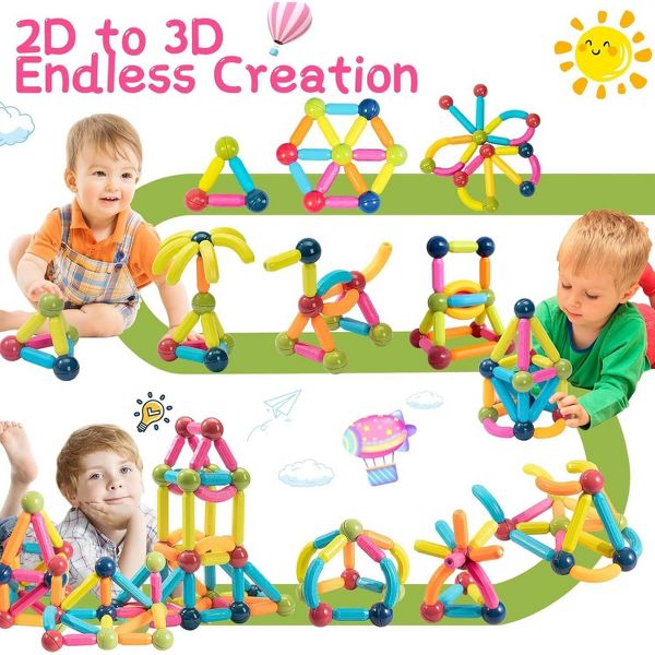 Contixo ST2-2packs Kids Magnetic Stix Stick, 68 PCS 3D STEM Building Blocks Construction Set, Educational Toy for Boys & Girls Ages 3+