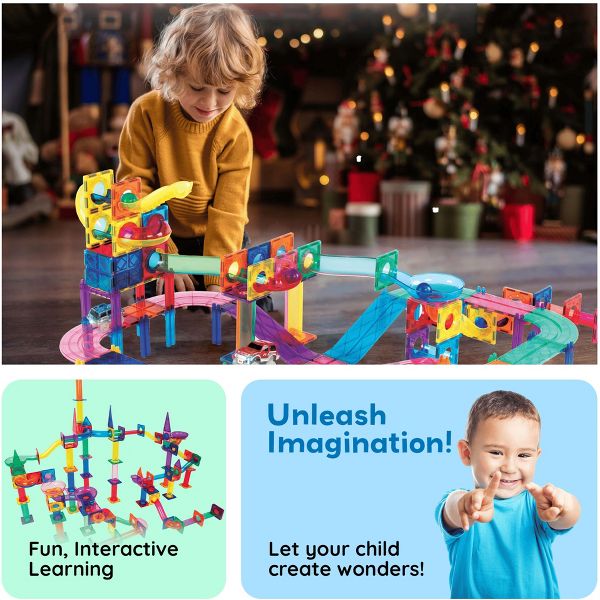 PICASSO-TILES Marble Run Magnetic Tiles for Kids – 108PCS STEM Educational Construction Building Blocks Race Track Toy Set