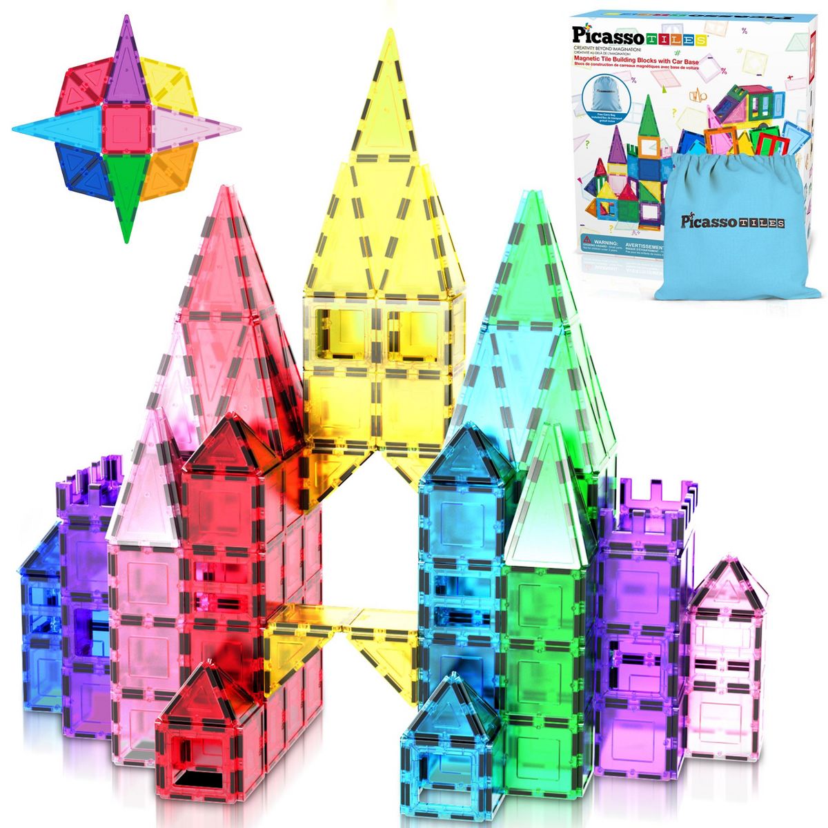 PICASSO-TILES 101PCS Magnetic Tiles for Kids - STEM Building Blocks, Construction Toy, Educational Creative Play Set Toddlers Preschool Boys & Girls