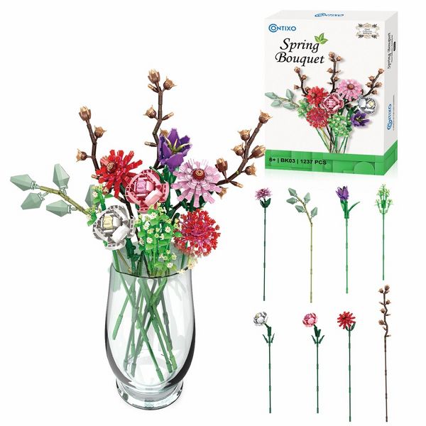 Contixo Floral Collection Building Block Set, 2-Set Botanical Collection, Flowers Building Blocks, 3D Flower Building Toys For Kids 6 Years Old Up