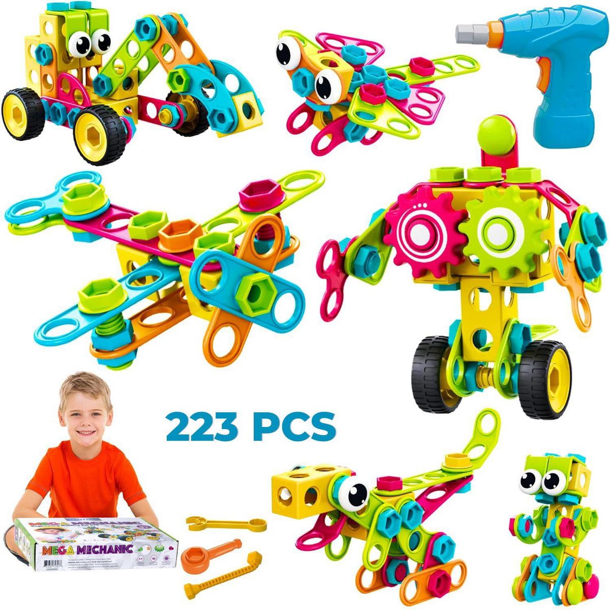 Contixo ST3 Kids 3D Building Blocks STEM Toy Set, 223 PCs Construction Playboards for Creativity & Learning, Ages 3+ Boys Girls Gift