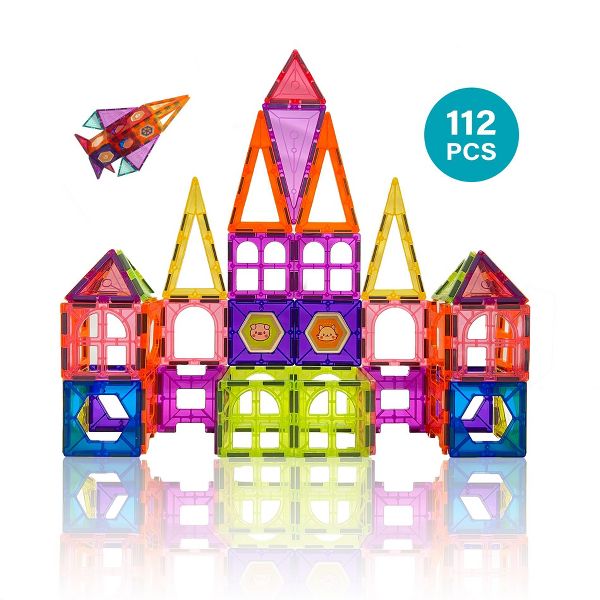 Contixo Tiles ST4 Kids Toy Magnetic Building Shapes, 112 PCS 3D Building Blocks STEM Educational Construction Set Gift For Boys Girls Ages 3-8