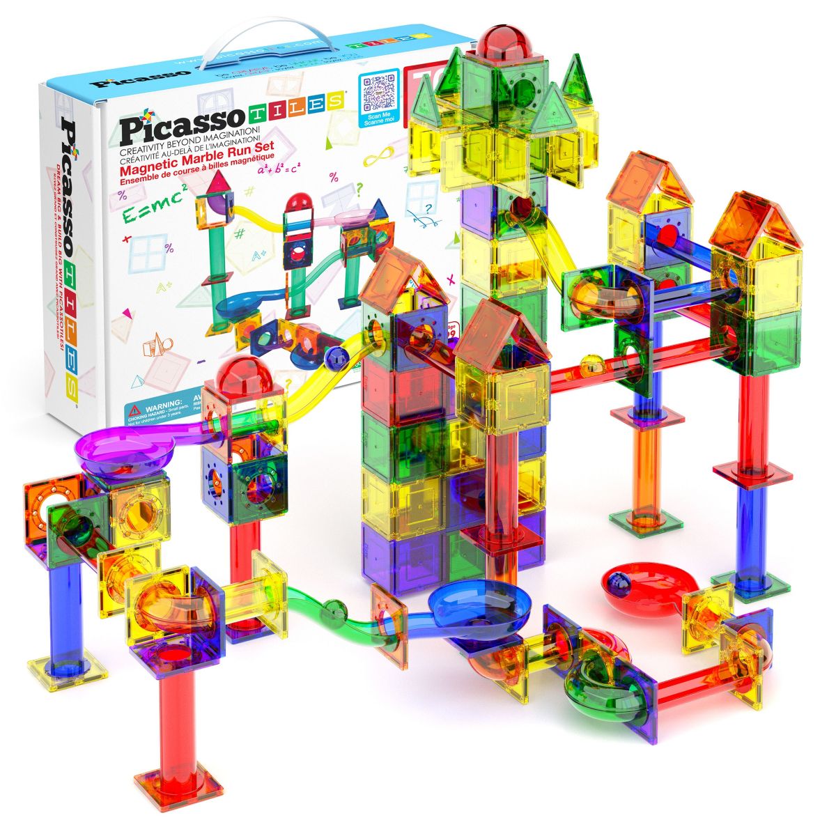 PICASSO-TILES Marble Run Magnetic Tiles for Kids – 100PCS STEM Educational Construction Building Blocks Race Track Creative Learning Toy Set