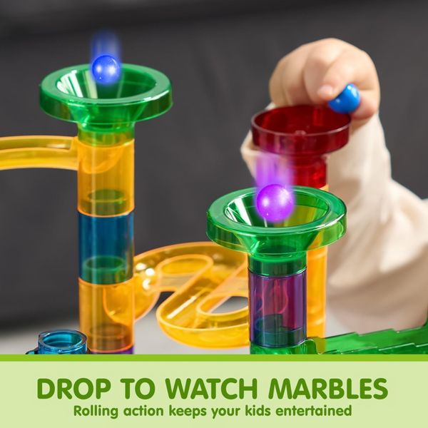 Joyfy 137Pcs Kids Glowing Marble Run Toddler Construction STEM Toy with 15 Glow in The Dark Marbles, Christmas Birthday Gift for Boys Girls Age 3-8