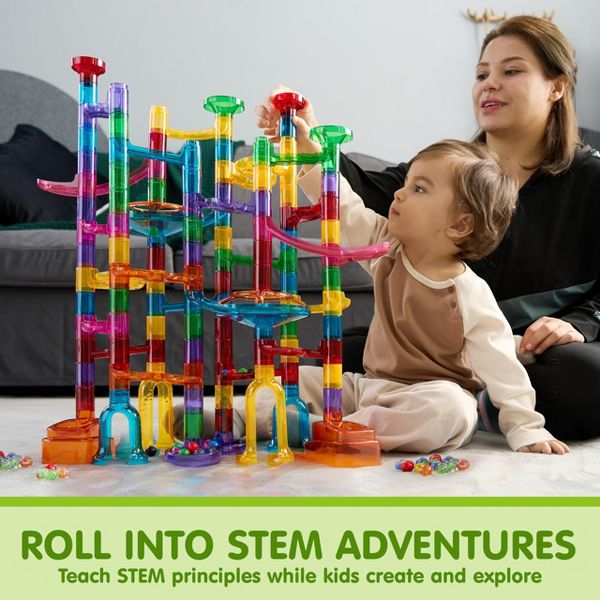 Joyfy 137Pcs Kids Glowing Marble Run Toddler Construction STEM Toy with 15 Glow in The Dark Marbles, Christmas Birthday Gift for Boys Girls Age 3-8