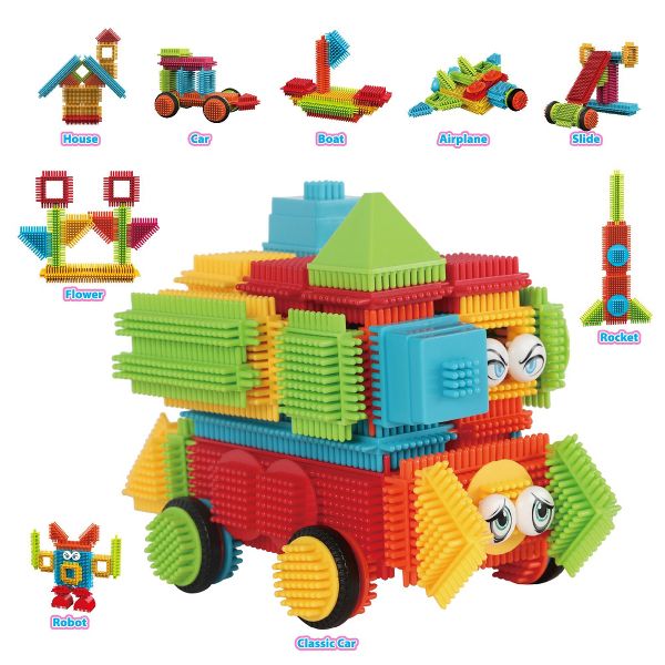 Contixo ST7 STEM Building Blocks Set, 244 Pcs Bristle Shape 3D Educational Construction Toy for Kids Ages 3-8, Creativity, Learning, Safe & Durable