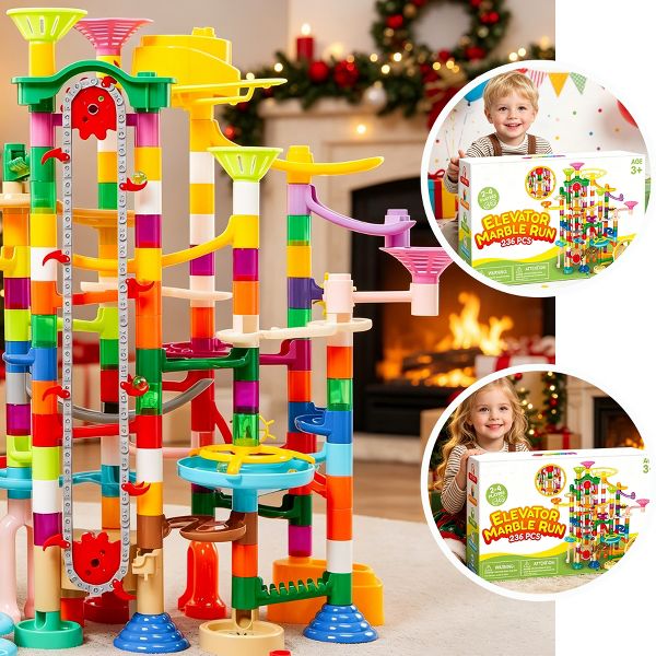 Joyfy 236Pcs Glowing Marble Run with Motorized Elevator, Construction Building Blocks Toys, STEM Toys Gifts for Boys Girls 3 4 5 6 7 8 Years Old