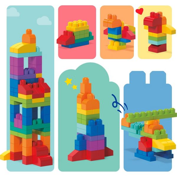 MEGA BLOKS First Builders Big Building Bag Toy Blocks with Blue Storage Bag for Toddler - 80pc