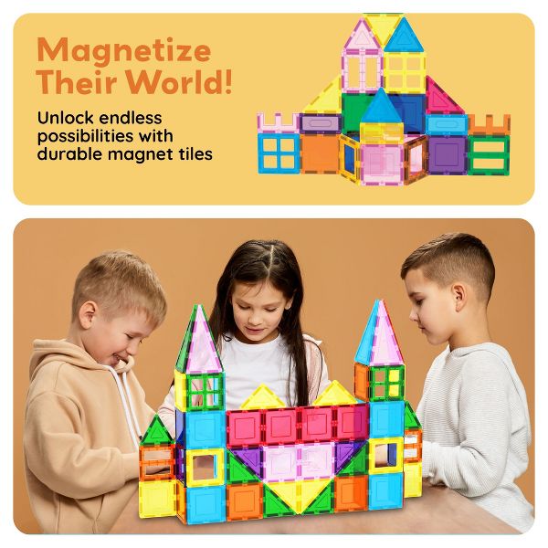 PICASSO-TILES 101PCS Magnetic Tiles for Kids - STEM Building Blocks, Construction Toy, Educational Creative Play Set Toddlers Preschool Boys & Girls