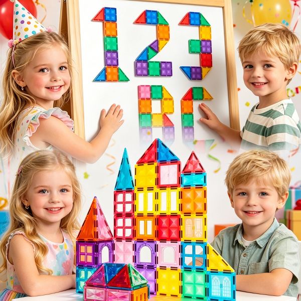 Joyfy 66PCS Magnetic Tiles Building Blocks for Kids Toddlers Construction STEM Toys Birthday Christmas Gift for 3 4 5 6 7 8 Year Old Boys & Girls