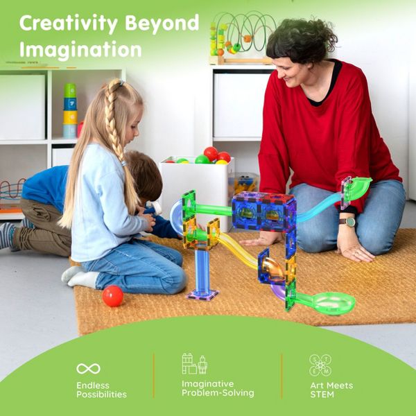 PICASSO-TILES Marble Run Magnetic Tiles for Kids – 100PCS STEM Educational Construction Building Blocks Race Track Creative Learning Toy Set