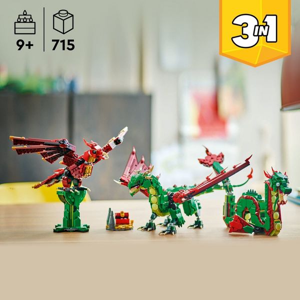 LEGO Creator 3 in 1 Medieval Dragon Building Toy with 3 Options Sea Serpent or Phoenix 31161