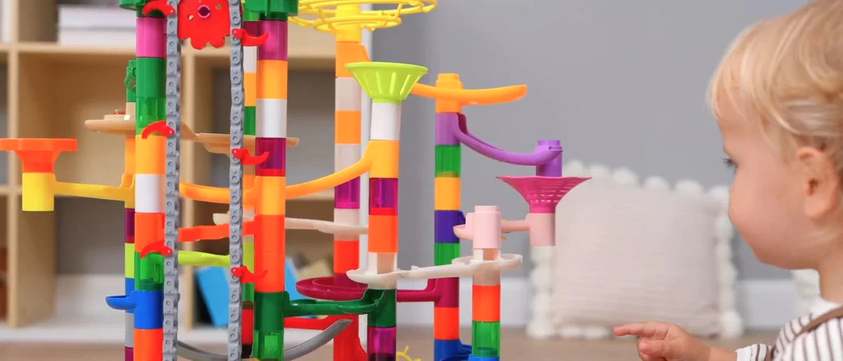 Joyfy 236Pcs Glowing Marble Run with Motorized Elevator, Construction Building Blocks Toys, STEM Toys Gifts for Boys Girls 3 4 5 6 7 8 Years Old