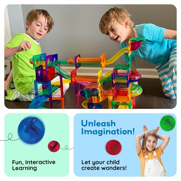 PICASSO-TILES Marble Run Magnetic Tiles for Kids – 100PCS STEM Educational Construction Building Blocks Race Track Creative Learning Toy Set