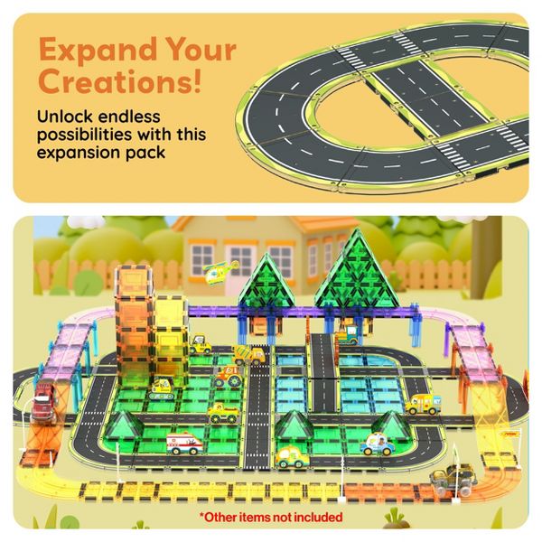 PICASSO-TILES Race Track Highway Magnetic Tiles Set for Kids, STEM Building Blocks, Educational Toy, Creative Construction Playset