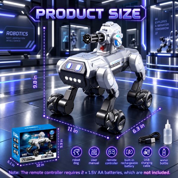Smart Interactive Robot Dog Pet Toys for Kids with Voice, Remote & Touch Control, Spray and 360 Ball Launcher
