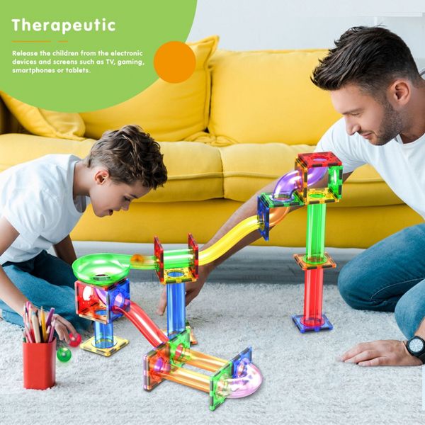 PICASSO-TILES Marble Run Magnetic Tiles for Kids – 100PCS STEM Educational Construction Building Blocks Race Track Creative Learning Toy Set