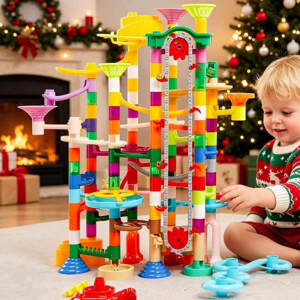 Joyfy 236Pcs Glowing Marble Run with Motorized Elevator for Kids Toddler Construction STEM Toys Easter Birthday Christmas Gifts for Boys Girls Age 3-8