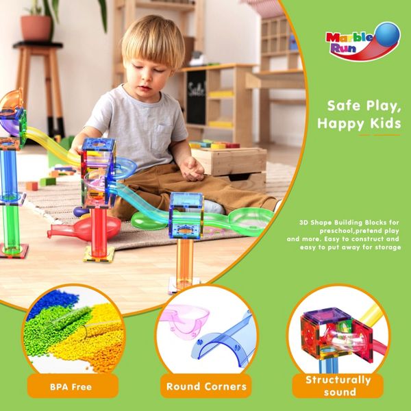 PICASSO-TILES Marble Run Magnetic Tiles for Kids – 100PCS STEM Educational Construction Building Blocks Race Track Creative Learning Toy Set