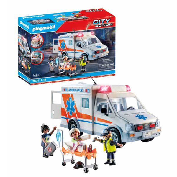 Playmobil Ambulance with Lights: Building Set, Educational Focus on Fine Motor Skills, 63 Pieces