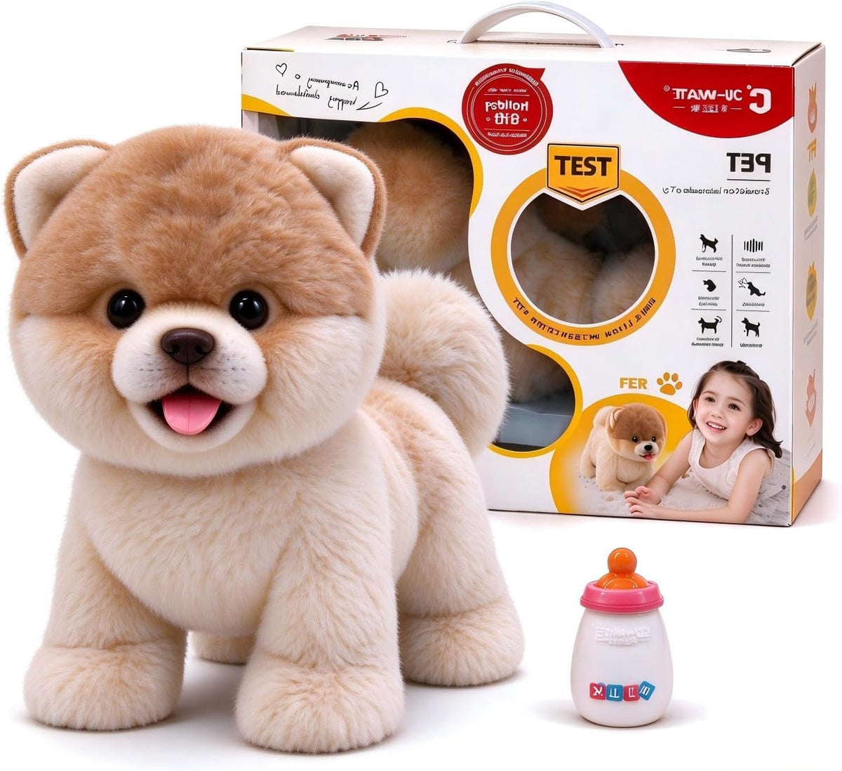 Interactive Plush Pomeranian Dog Toy with Nodding, Barking and Wagging Tail