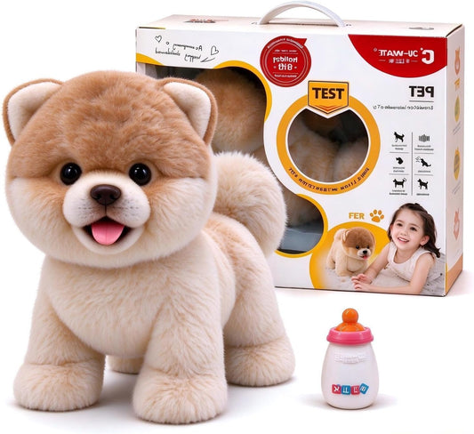 Interactive Plush Pomeranian Dog Toy with Nodding, Barking and Wagging Tail