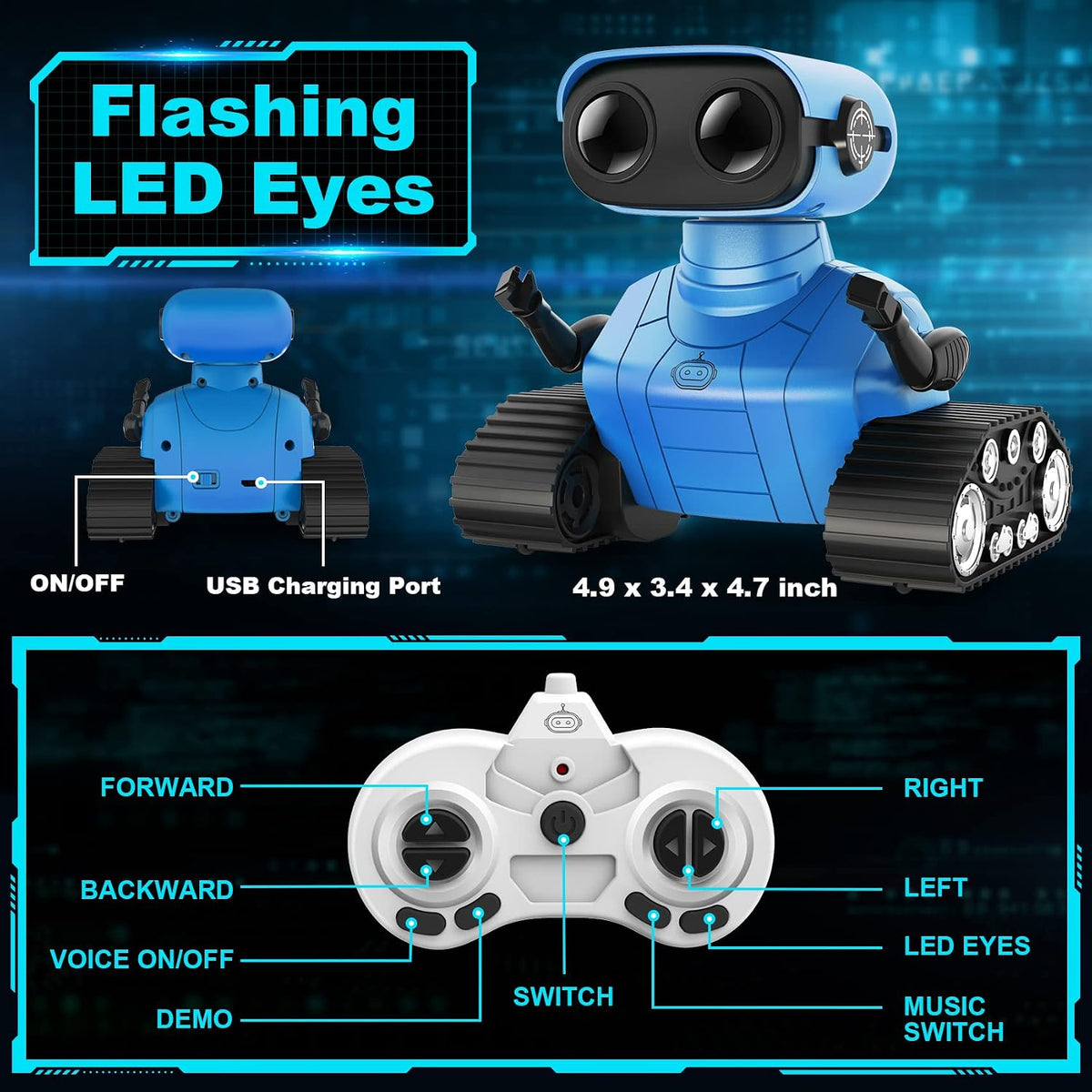 Remote-Controlled Robot Toy with LED Eyes, Dance and Music