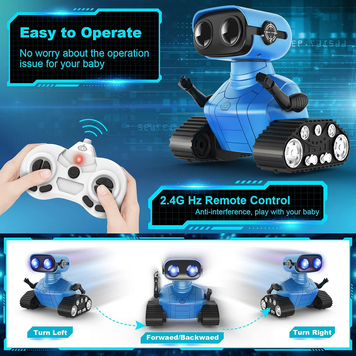 Remote-Controlled Robot Toy with LED Eyes, Dance and Music