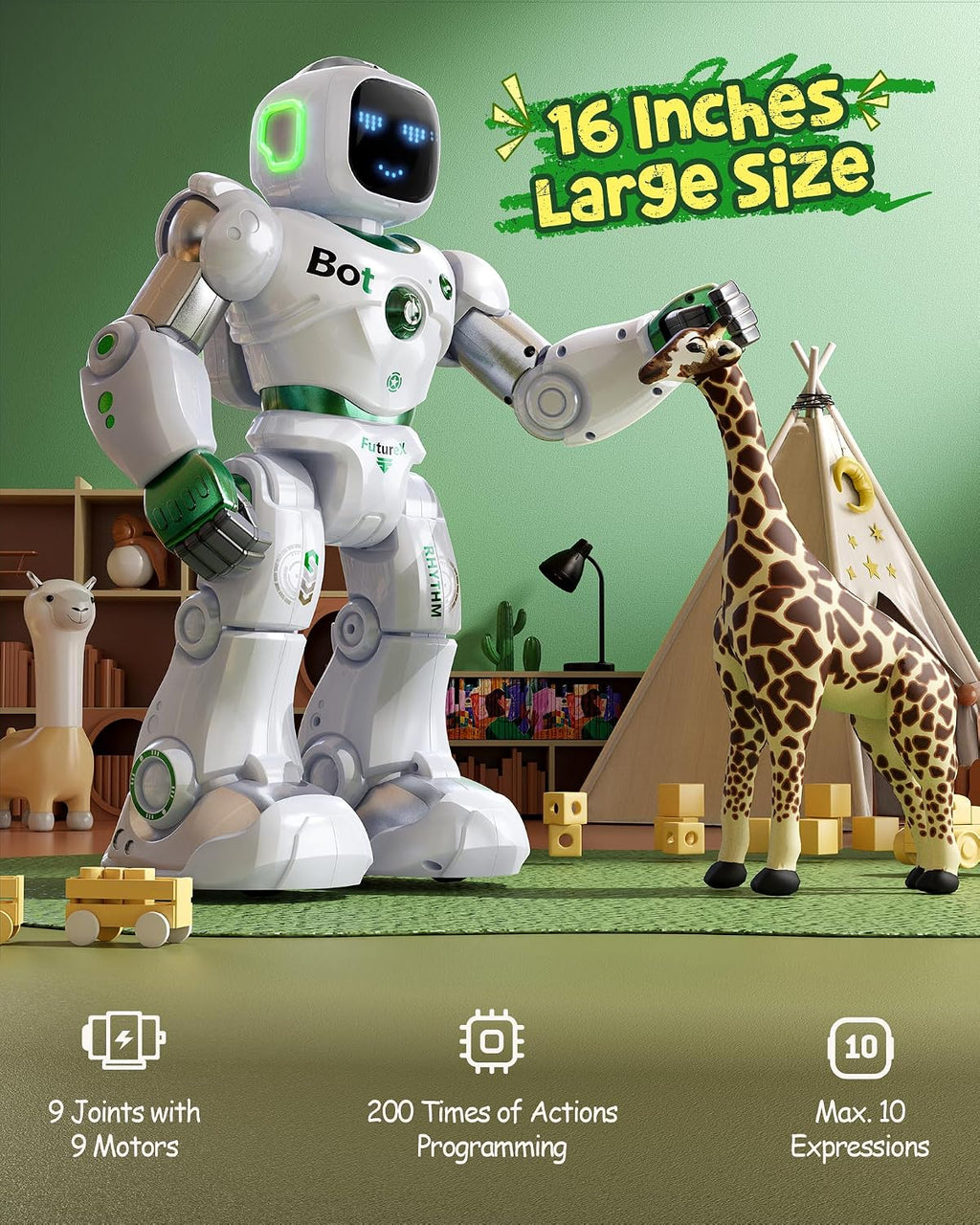 Large Green Remote-Control Robot Toy for Kids