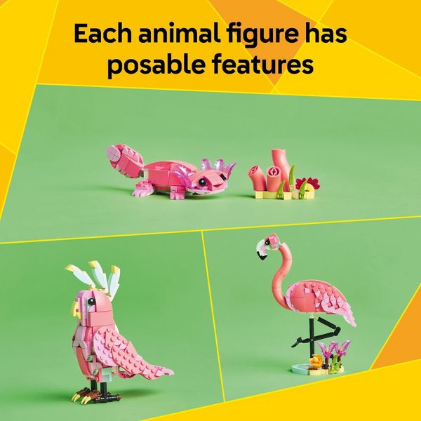 LEGO Creator 3 in 1 Wild Animals: Pink Flamingo Toy with 3 Building Options, Pink Flamingo, Cockatoo or Axolotl 31170