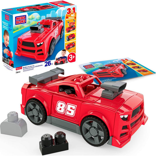 MEGA BLOKS Build & Go Race Car Block Toy with Rolling Wheels 26pc for Kids