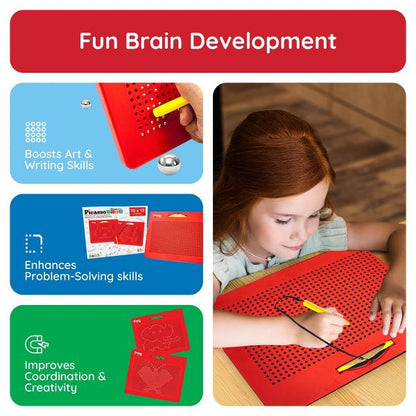 PICASSO-TILES 2-in-1 Magnetic Drawing Board 12x10 Inch Bead Pad with Alphabet & Math, STEM Educational Toy, Reusable Erasable Writing Tablet for Kids