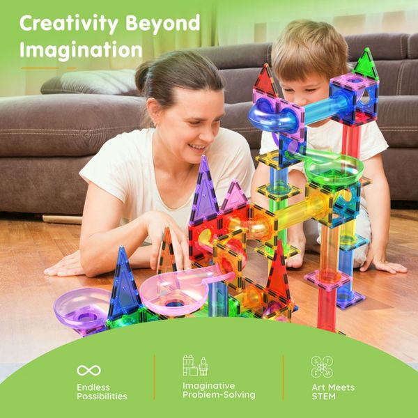 PICASSO-TILES Marble Run Magnetic Tiles for Kids – 150PCS STEM Educational Construction Building Blocks Race Track Toy Set