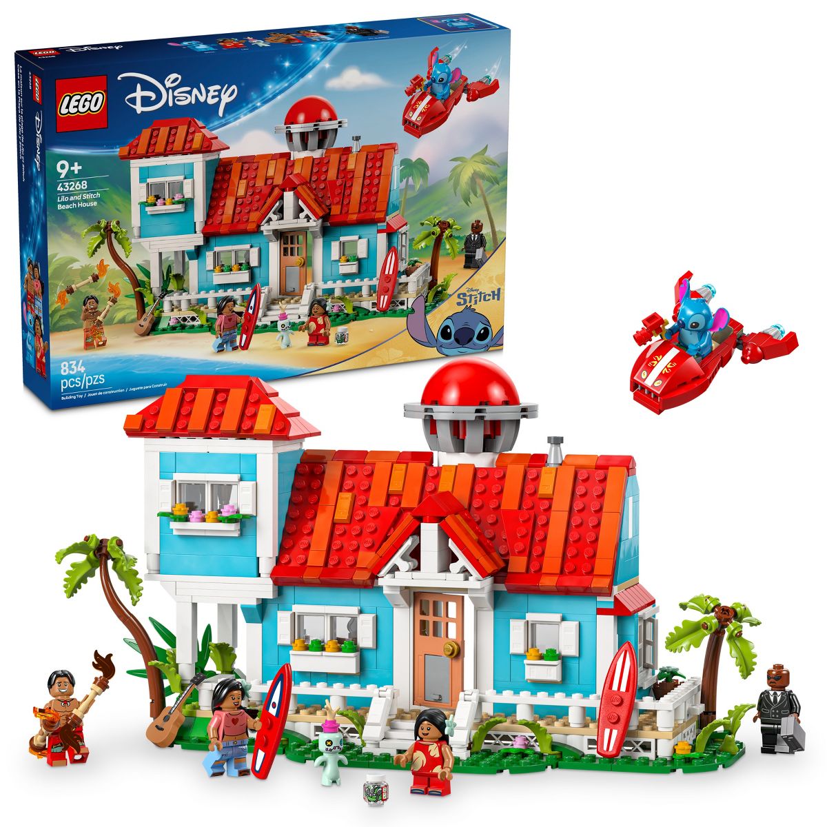 LEGO Disney Lilo and Stitch Beach House Building Toy with 5 Minifigures 43268