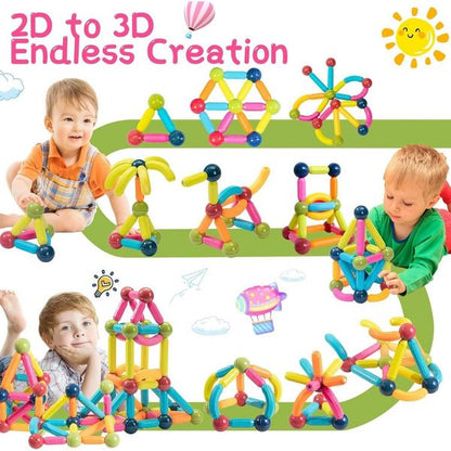 Contixo ST2-2packs Kids Magnetic Stix Stick, 68 PCS 3D STEM Building Blocks Construction Set, Educational Toy for Boys & Girls Ages 3+