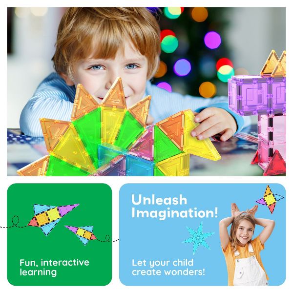 PICASSO-TILES 101PCS Magnetic Tiles for Kids - STEM Building Blocks, Construction Toy, Educational Creative Play Set Toddlers Preschool Boys & Girls