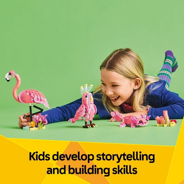 LEGO Creator 3 in 1 Wild Animals: Pink Flamingo Toy with 3 Building Options, Pink Flamingo, Cockatoo or Axolotl 31170