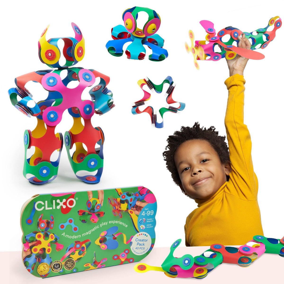 Clixo Creator Pack: Flexible Magnetic Building Toy Colorful 40pc for Ages 4+