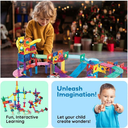 PICASSO-TILES Marble Run Magnetic Tiles for Kids – 108PCS STEM Educational Construction Building Blocks Race Track Toy Set