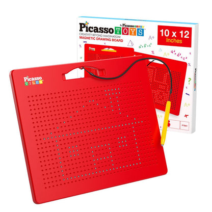 PICASSO-TILES 2-in-1 Magnetic Drawing Board 12x10 Inch Bead Pad with Alphabet & Math, STEM Educational Toy, Reusable Erasable Writing Tablet for Kids