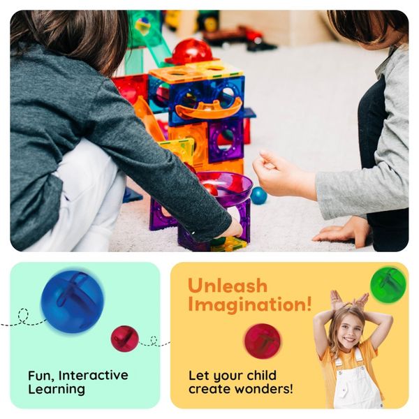 PICASSO-TILES Marble Run Magnetic Tiles for Kids – 100PCS STEM Educational Construction Building Blocks Race Track Creative Learning Toy Set