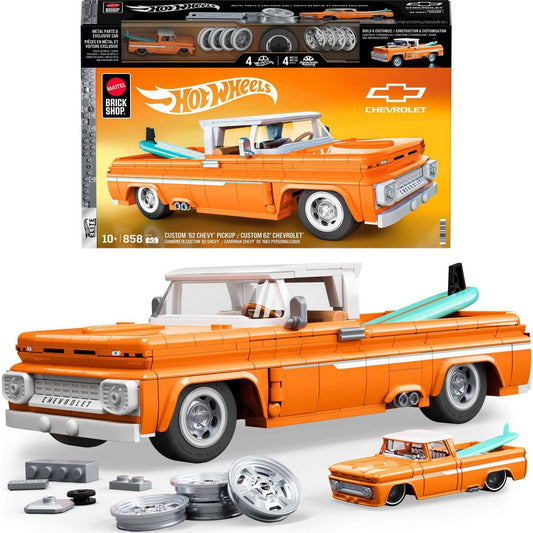 Mattel Brick Shop Hot Wheels Custom 62 Chevy Pickup Building Toy Kit for Collectors - 858pc