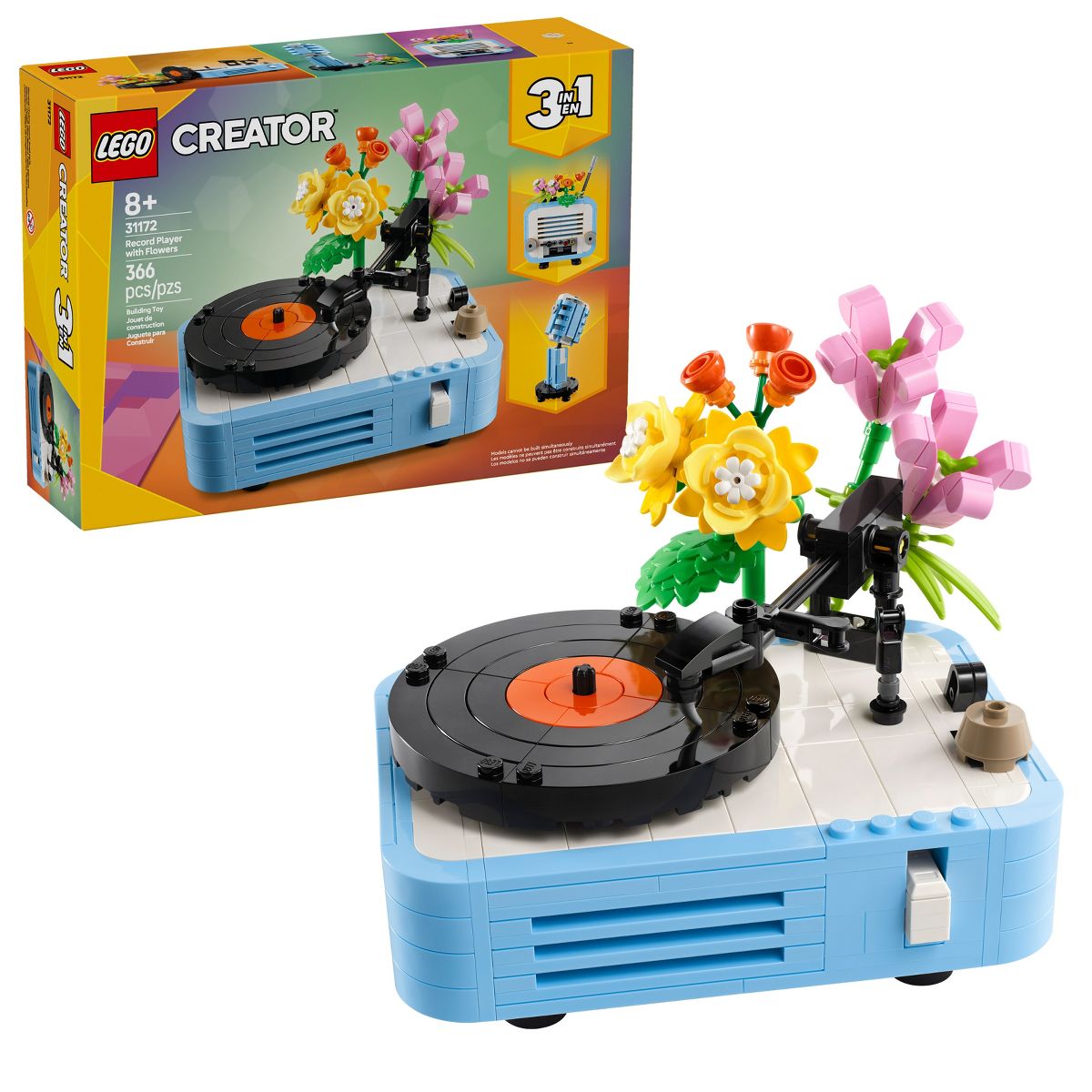 LEGO Creator 3 in 1 Record Player with Flowers, 3 Building Options, Record Player, Radio, or Microphone 31172