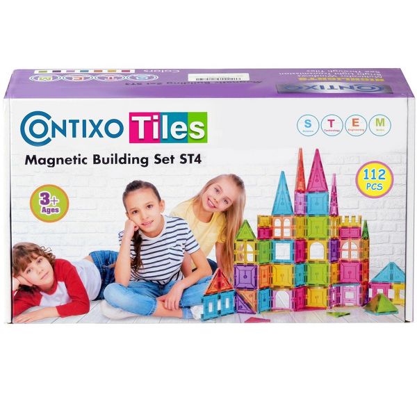 Contixo Tiles ST4 Kids Toy Magnetic Building Shapes, 112 PCS 3D Building Blocks STEM Educational Construction Set Gift For Boys Girls Ages 3-8