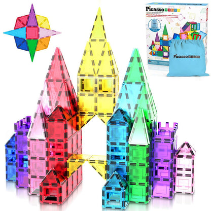 PICASSO-TILES 101PCS Magnetic Tiles for Kids - STEM Building Blocks, Construction Toy, Educational Creative Play Set Toddlers Preschool Boys & Girls