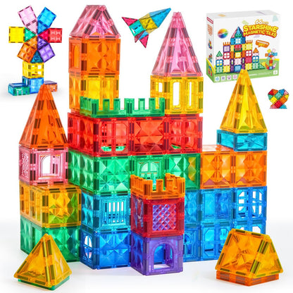 Joyfy 66PCS Magnetic Tiles Building Blocks for Kids Toddlers Construction STEM Toys Birthday Christmas Gift for 3 4 5 6 7 8 Year Old Boys & Girls
