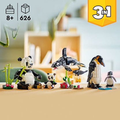 LEGO Creator 3 in 1 Wild Animals Panda Family Building Toy with 3 Building Options, Panda, Penguin, or Orca 31165