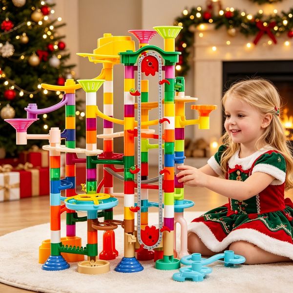 Joyfy 236Pcs Glowing Marble Run with Motorized Elevator, Construction Building Blocks Toys, STEM Toys Gifts for Boys Girls 3 4 5 6 7 8 Years Old
