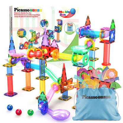 PICASSO-TILES Marble Run Magnetic Tiles for Kids – 108PCS STEM Educational Construction Building Blocks Race Track Toy Set